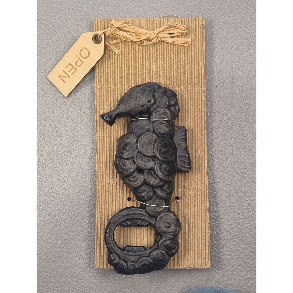 Cast Iron Seahorse Bottle Opener Rustic Black Nautical Coastal Bar Tool Gift